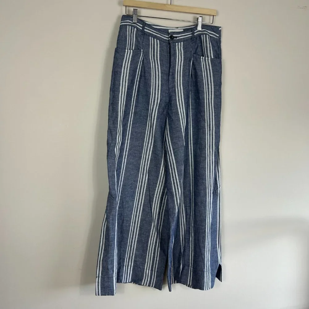 Anthropologie Beachy Striped Wide Leg Linen Blend Size 8 - Picture 4 of 7